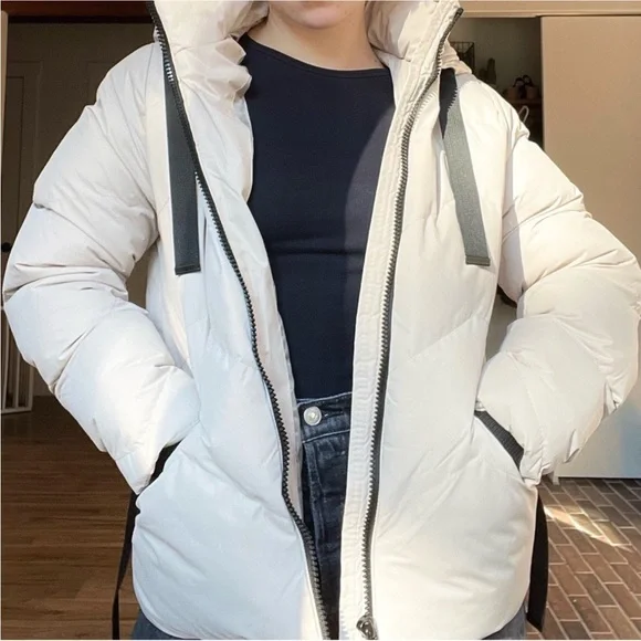 Anthro Black & Cream Hooded Puffer Jacket by Saint & Sinner - Picture 16 of 16